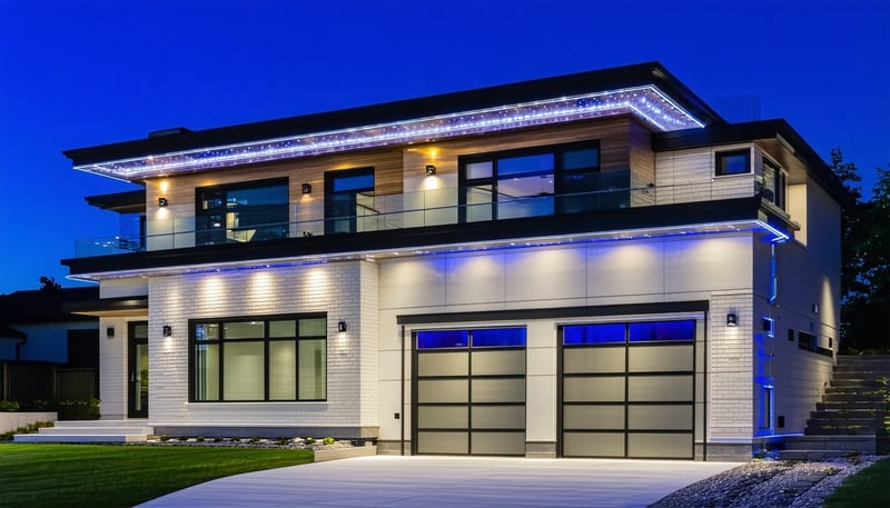 Professional lighting installation on a modern home and commercial building